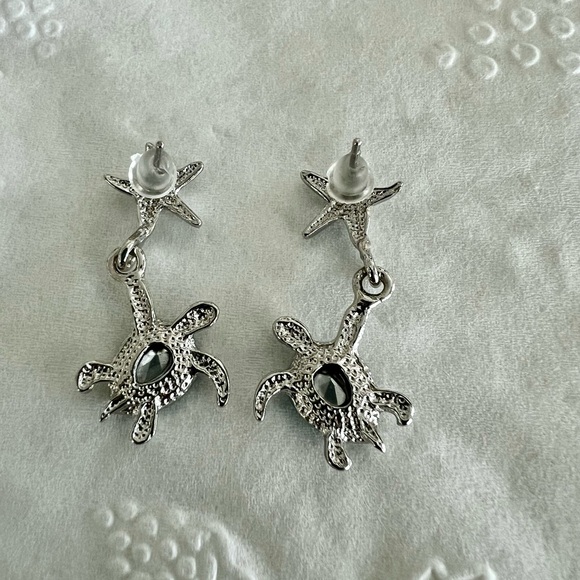 Silver and turquoise stone turtle earrings - Picture 3 of 3